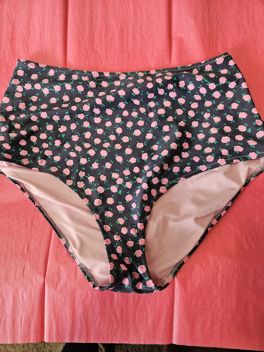 aerie Black High-Waist Bikini Bottoms with Pink & Green Floral Print